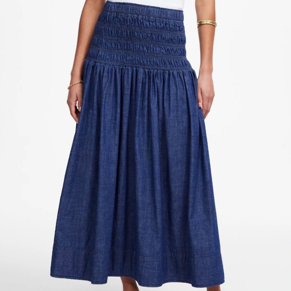 Madewell Navy Blue A-Line Smocked Waist Maxi Skirt